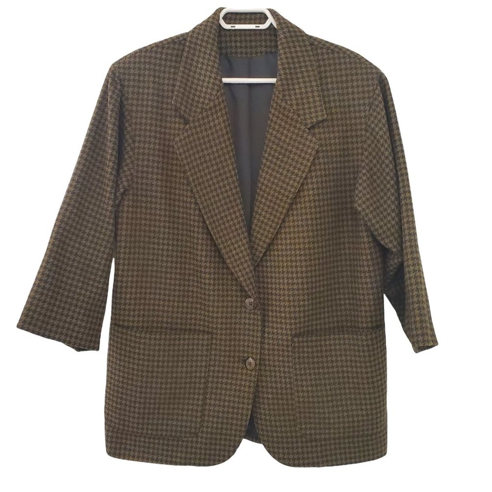 Vintage V-neck Houndstooth Print Sport Coat Blazer - Picture 2 of 9